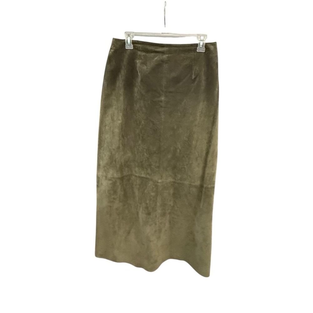 Vtg Green Suede Leather Straight Maxi Skirt Y2K Rodeo Cowgirl Western Sz 12 READ